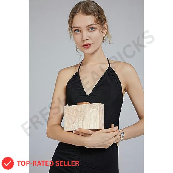 Acrylic Marble Clutch Evening Bag Elegant Prom Wedding Party Handbag - Picture 3 of 8